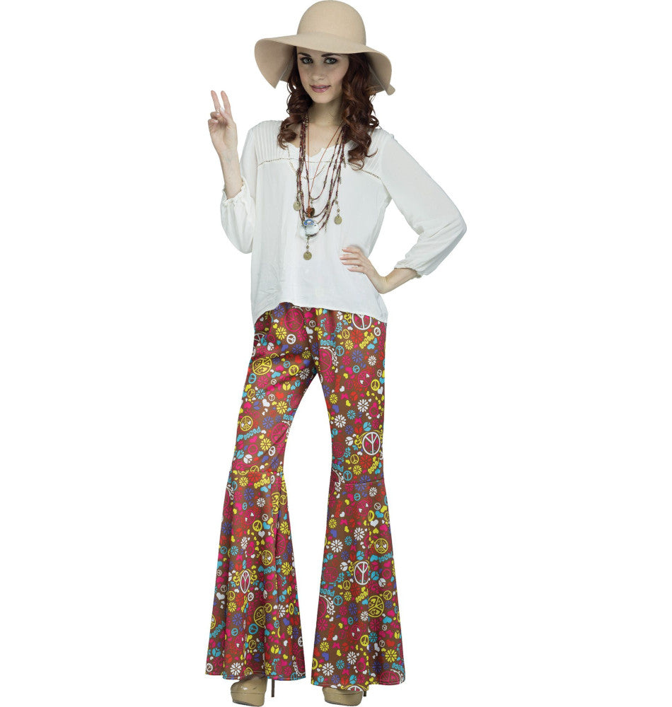 Groovy 60's Flower Power Hippie Peace Bell Bottom Pants Adult
