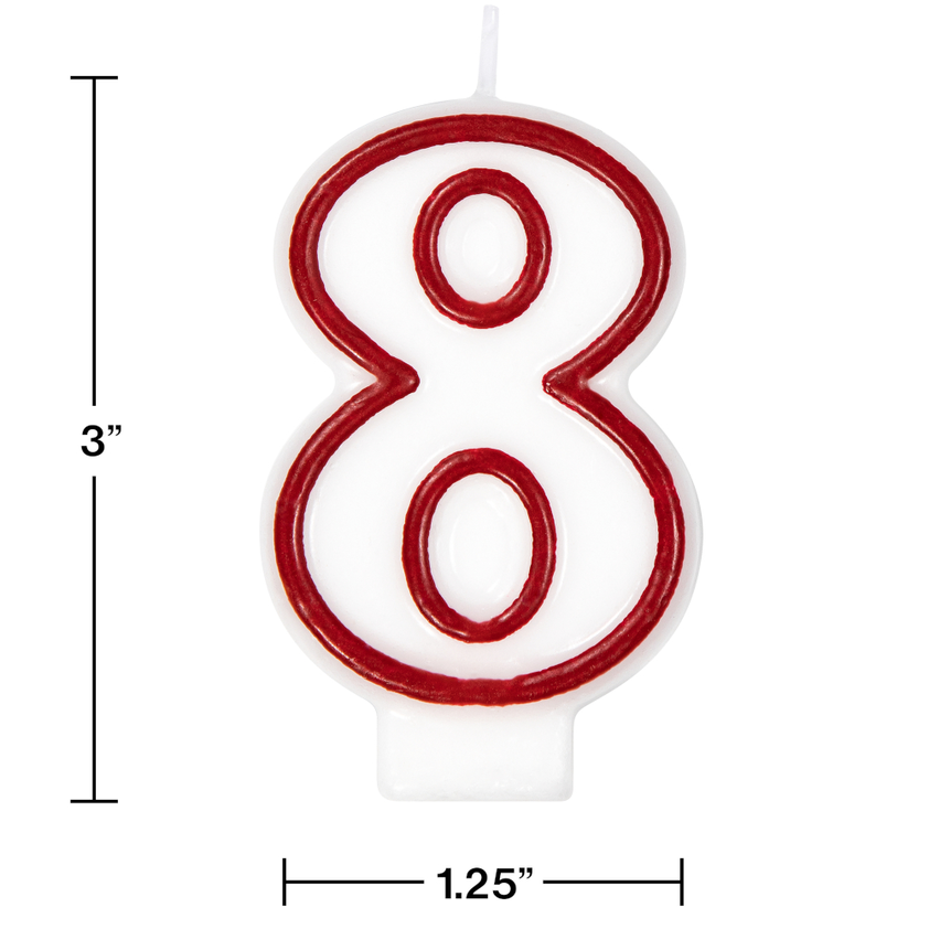 birthday candle wax red white number eight