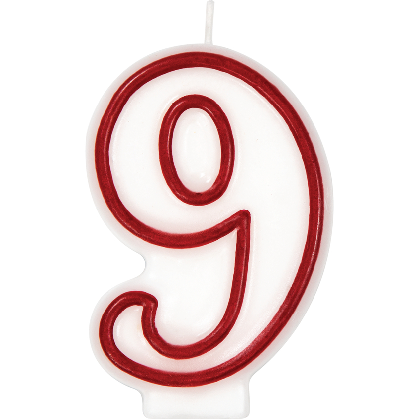 birthday candle wax red white number nine