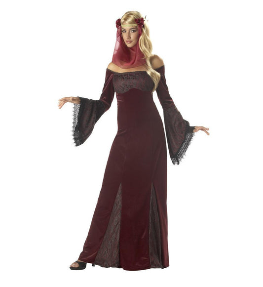 Renaissance Maiden Medieval Adult Women Costume dress headpiece maroon