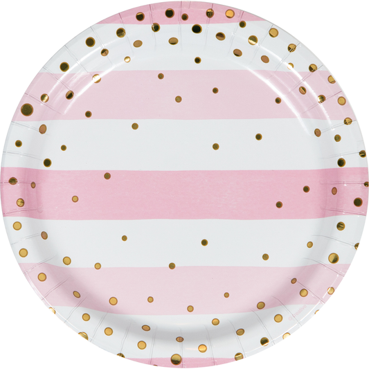 party supplies Pink and Gold Celebration Dots Foil Luncheon Plates