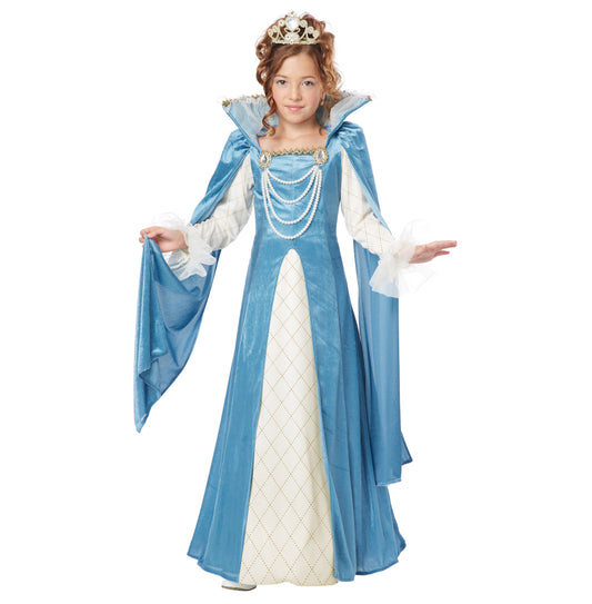 Renaissance Queen Medieval Child Costume Dress with attached collar Detachable necklace Crown