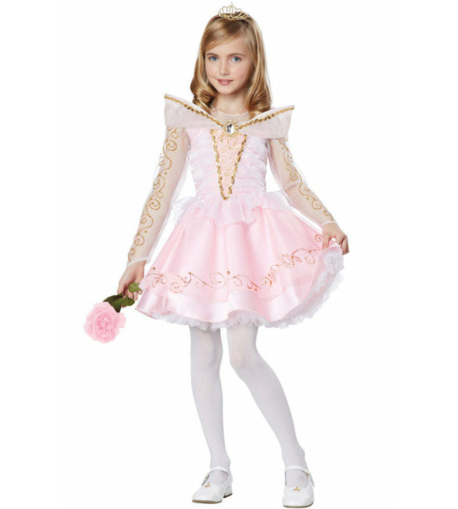 Sleeping Beauty Princess Deluxe Child Costume Dress Pettiskirt Mini crown Pendant