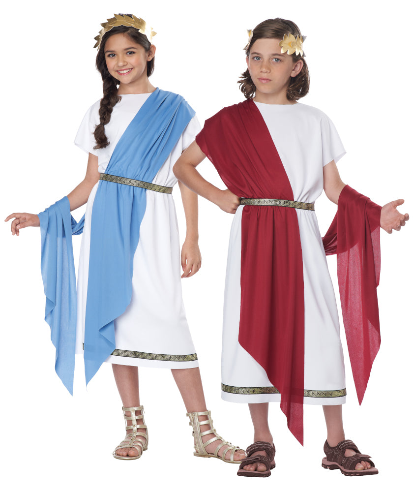 BASIC TOGA / CHILD Tunic 1 red shawl 1  blue shawl Trim belt Leaf headpiece