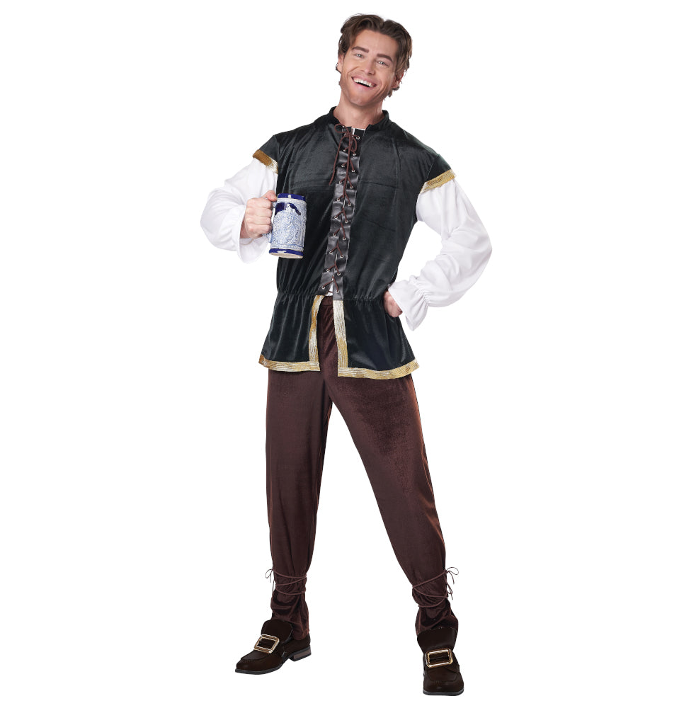 Tavern Man Adult Costume Forest green shirt with white sleeves Brown pants
