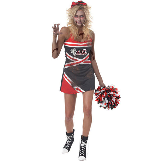 Classic Cheer Zombie Cheerleader Adult Costume Dress 1 pom pom 2 iron-on-logos Cheer and ZHS Brain Eaters logos