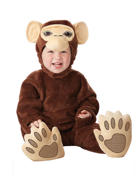 Chimpanzee Monkey Infant Halloween Costume Jumpsuit with snap closure legs Character hood