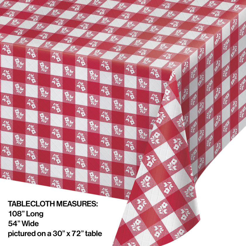 Red Gingham Tablecover Plastic, 54" x 108"