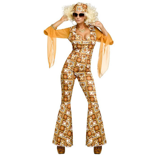 Disco Diva Adult Women Costume Jumpsuit Headscarf