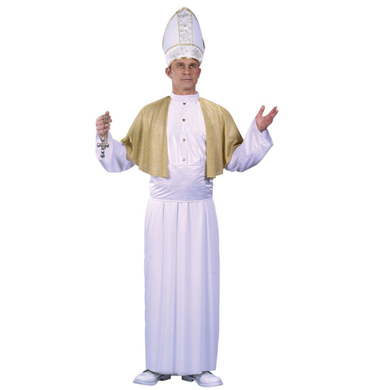 Pontiff Catholic Priest Pope Bishop of Rome Adult Costume Robe with gold lame capelet Waist sash Mitre hat