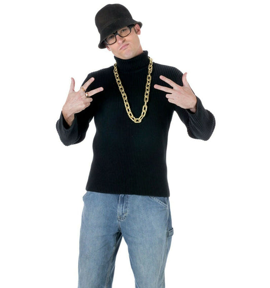 Old School Rapper Kit 80's 90's Rap Hip Hop Adult Costume Accessory Hat Rapper glasses Gold ring  Gold chain