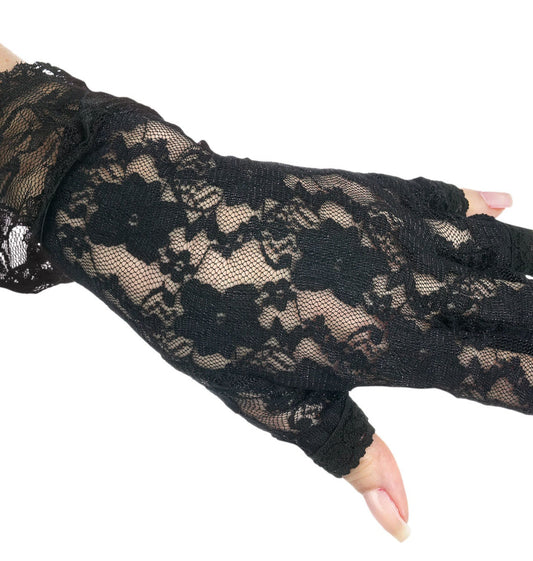 Rocking 80's 80s Black Fingerless Lace Gloves Adult Costume Accessory