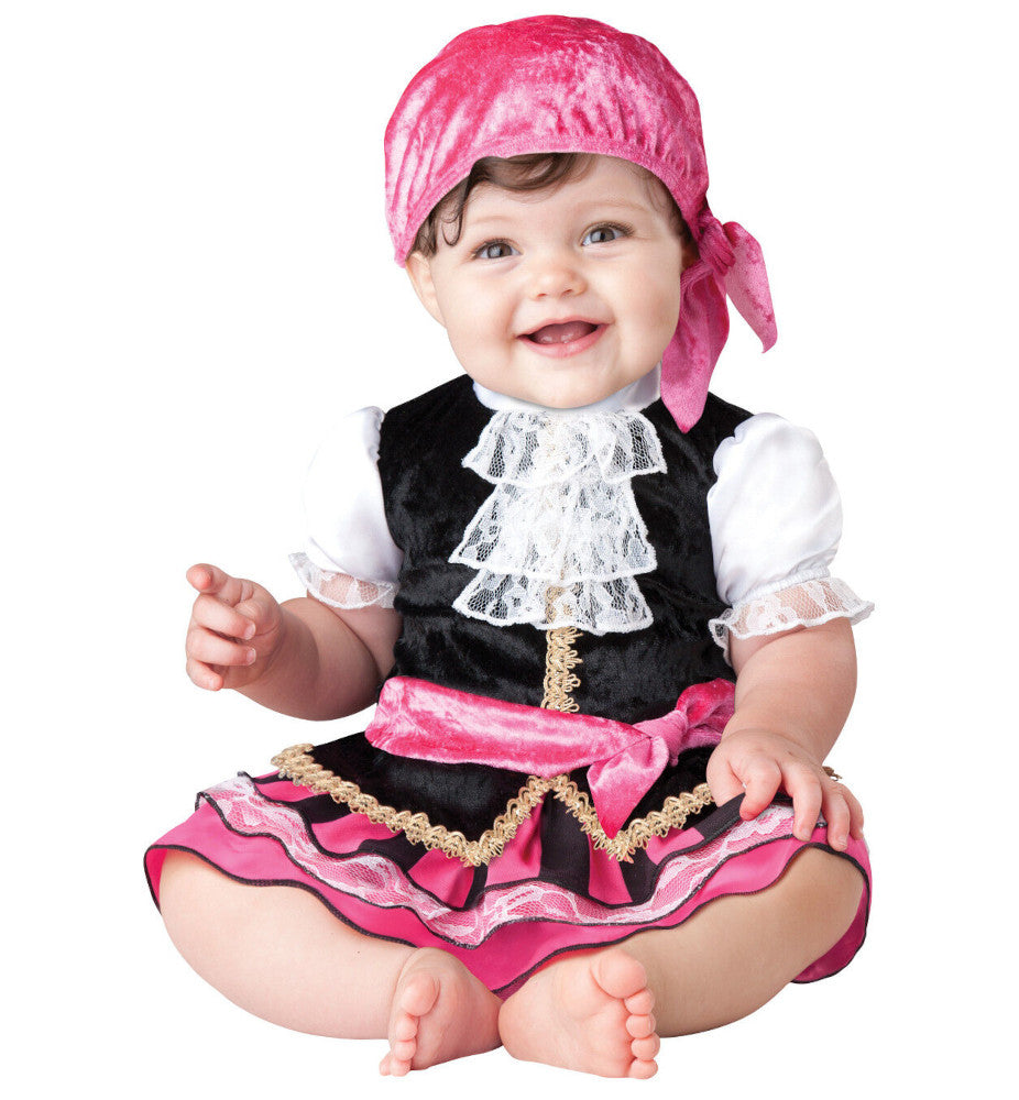 Pretty Little Pirate Infant Toddler Costume Jumpsuit with attached jabot, skirt and snaps for easy diaper change Headscarf