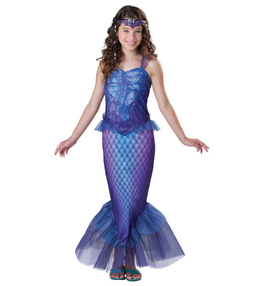 Mysterious Mermaid Girls Tween Costume Dress with mermaid print Headpiece.