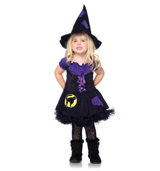 Black Cat Witch Girls Child Costume Dress Hat