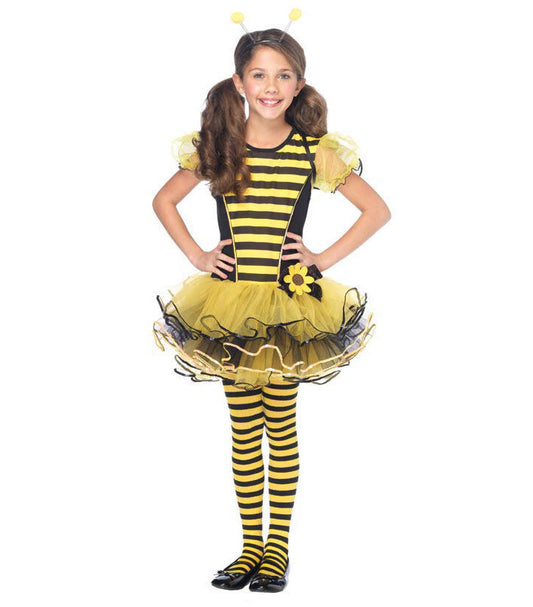 Buzzy Bumble Bee Bumblebee Child Costume Dress with sequin trimmed skirt Antennae headband Wings