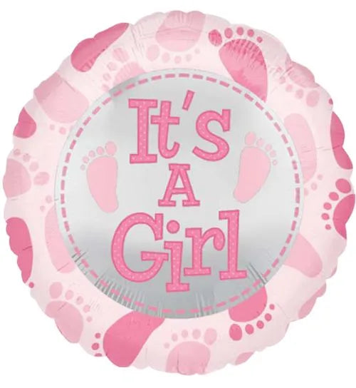 balloon foil baby girl feet pink