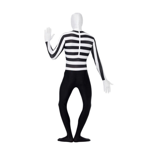 Mime Artist Second Skin Adult Costume Jumpsuit Bum bag and concealed fly and under chin opening