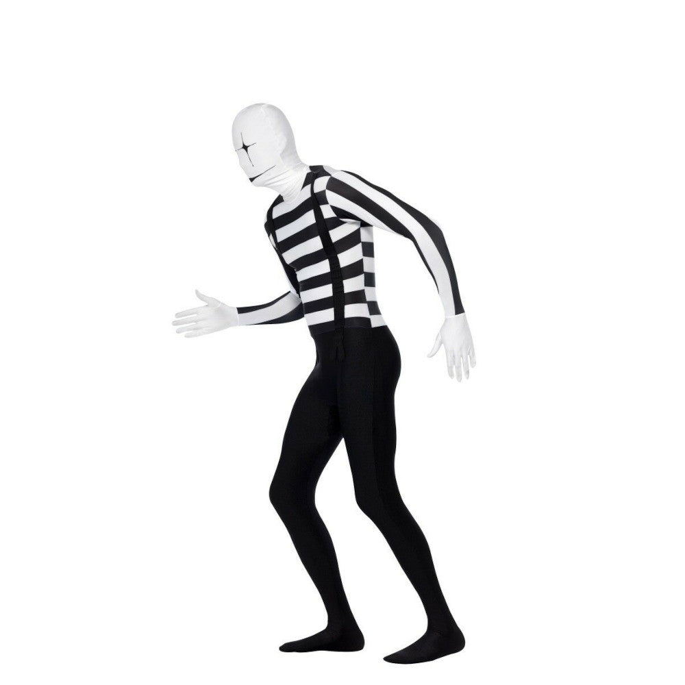 Mime Artist Second Skin Adult Costume Jumpsuit Bum bag and concealed fly and under chin opening