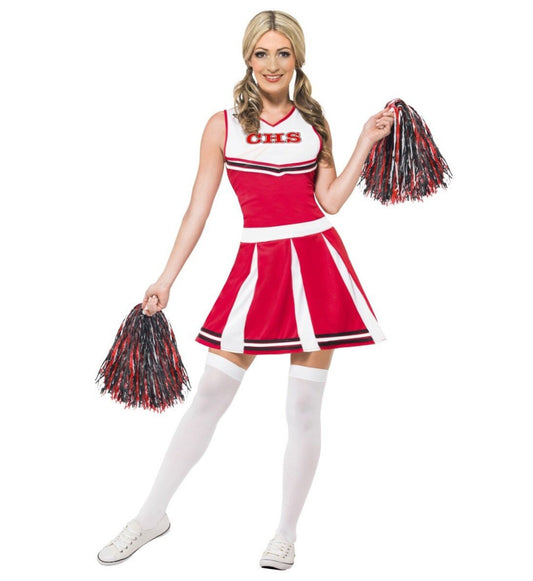 Cheerleader Adult Women Costume Dress Pom poms